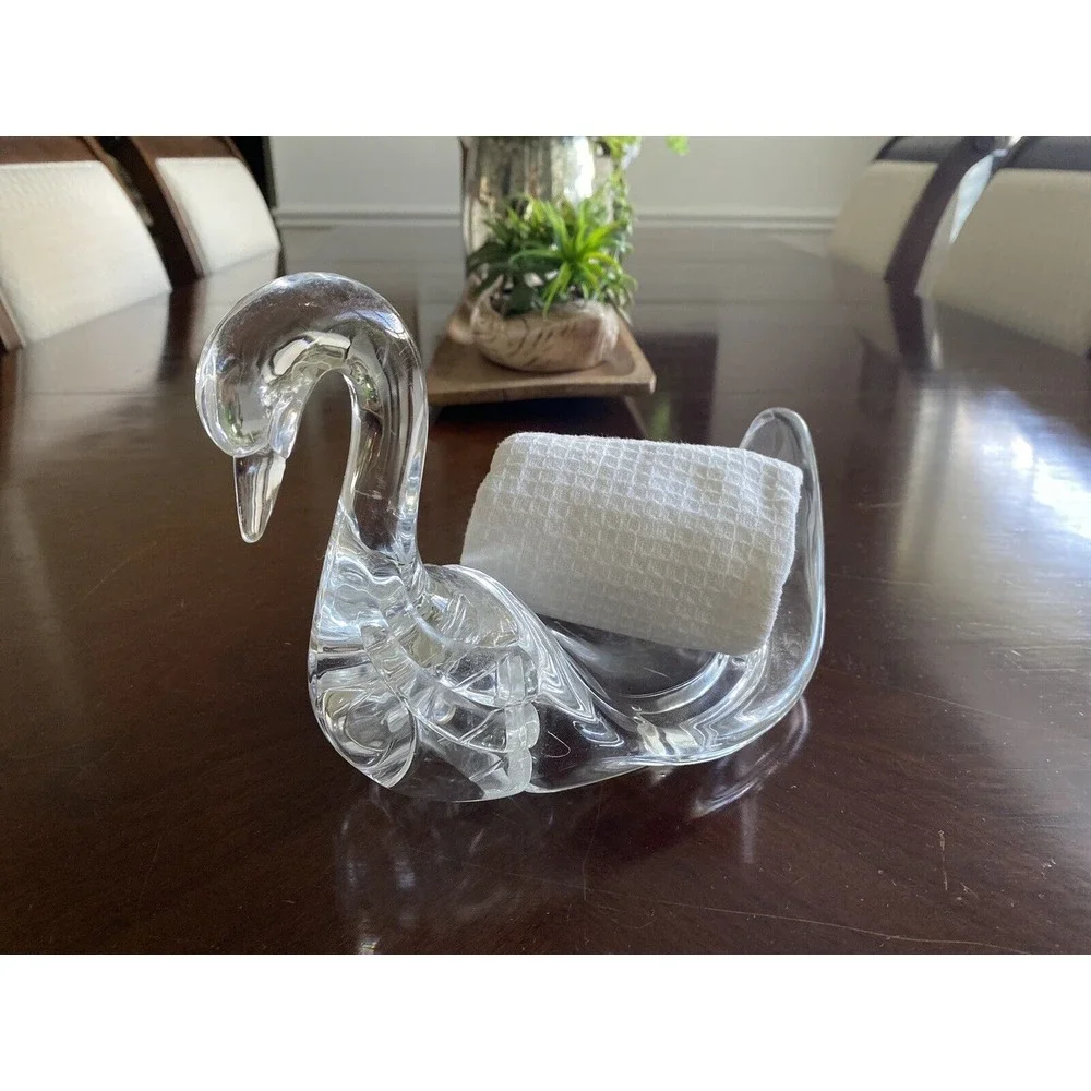 Vintage MCM Lucite Clear Swan Set of 2 Towel & Soap Holders 9